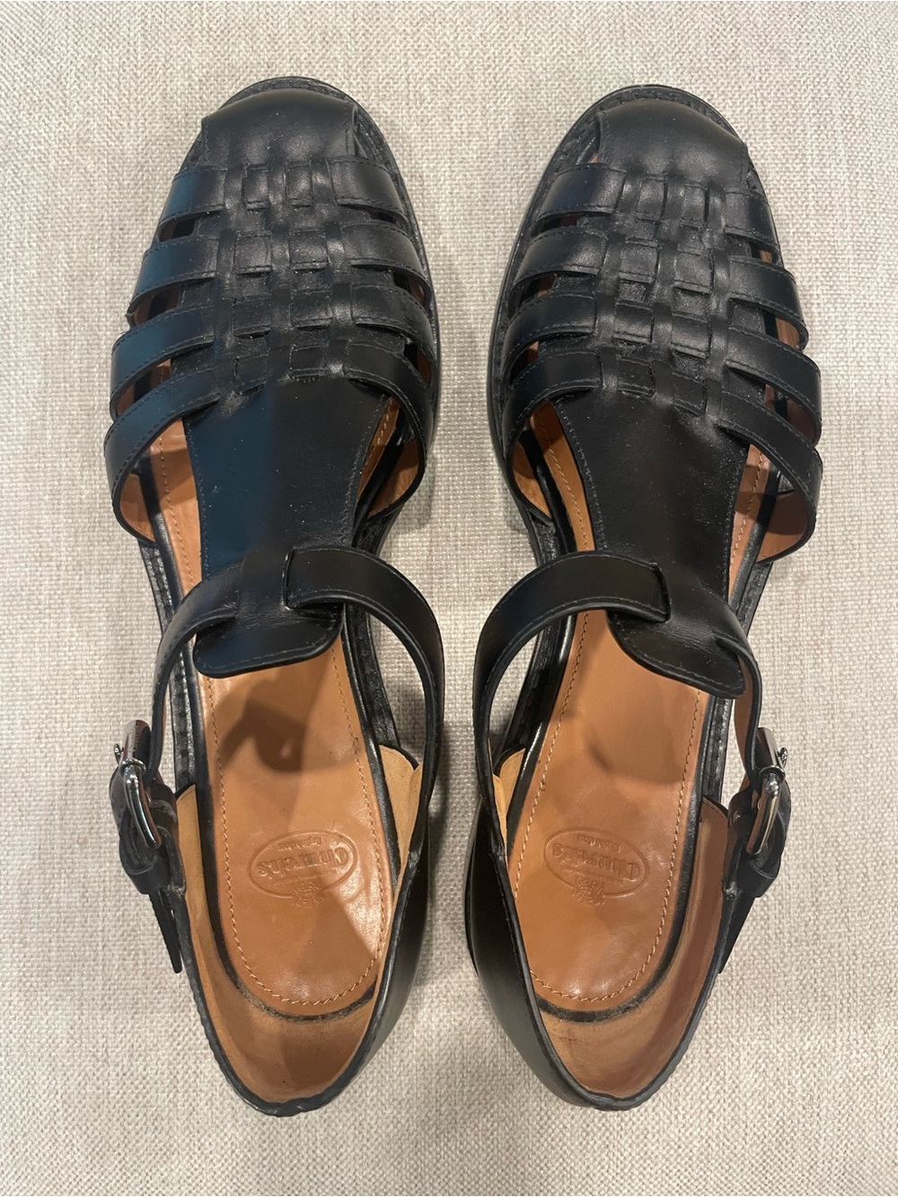 Churches “Kelsey” Black Woven Fisherman Leather Sandals